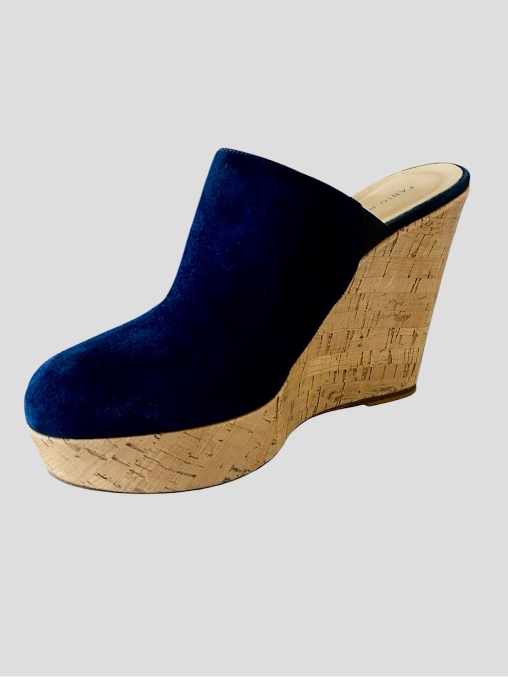 Navy Suede Cork Platform Wedge Mules, Size 39
